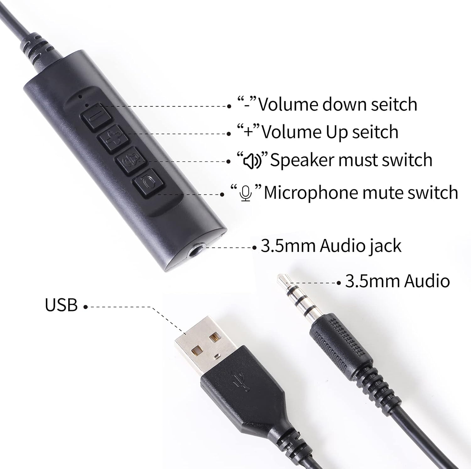 USB Wired Headset With Noise Cancelling Mic Stereo PC