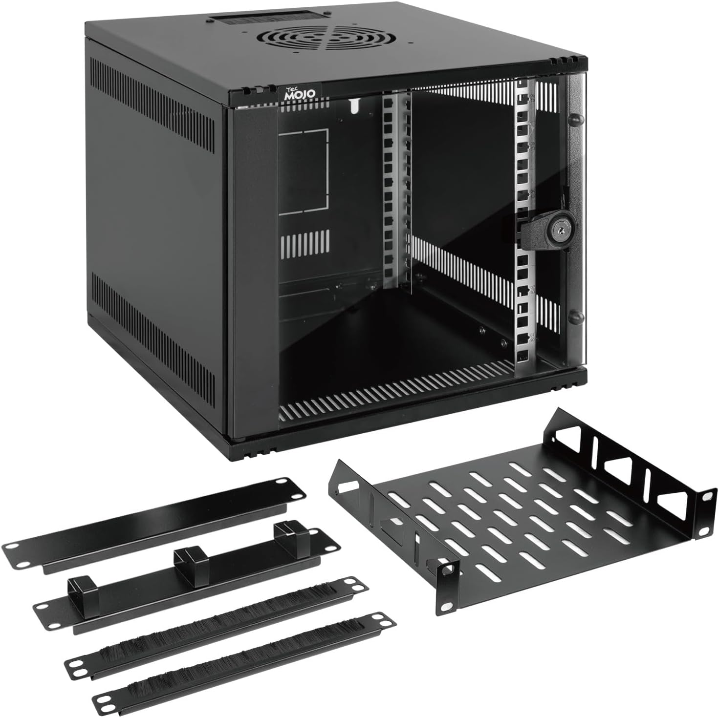 6U 10 Inch Wall Mount Data Cabinet Glass Door Black
