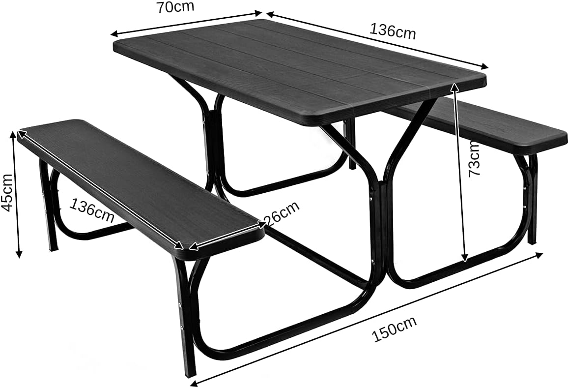 Outdoor Picnic Table Bench Set HDPE Garden Dining Black