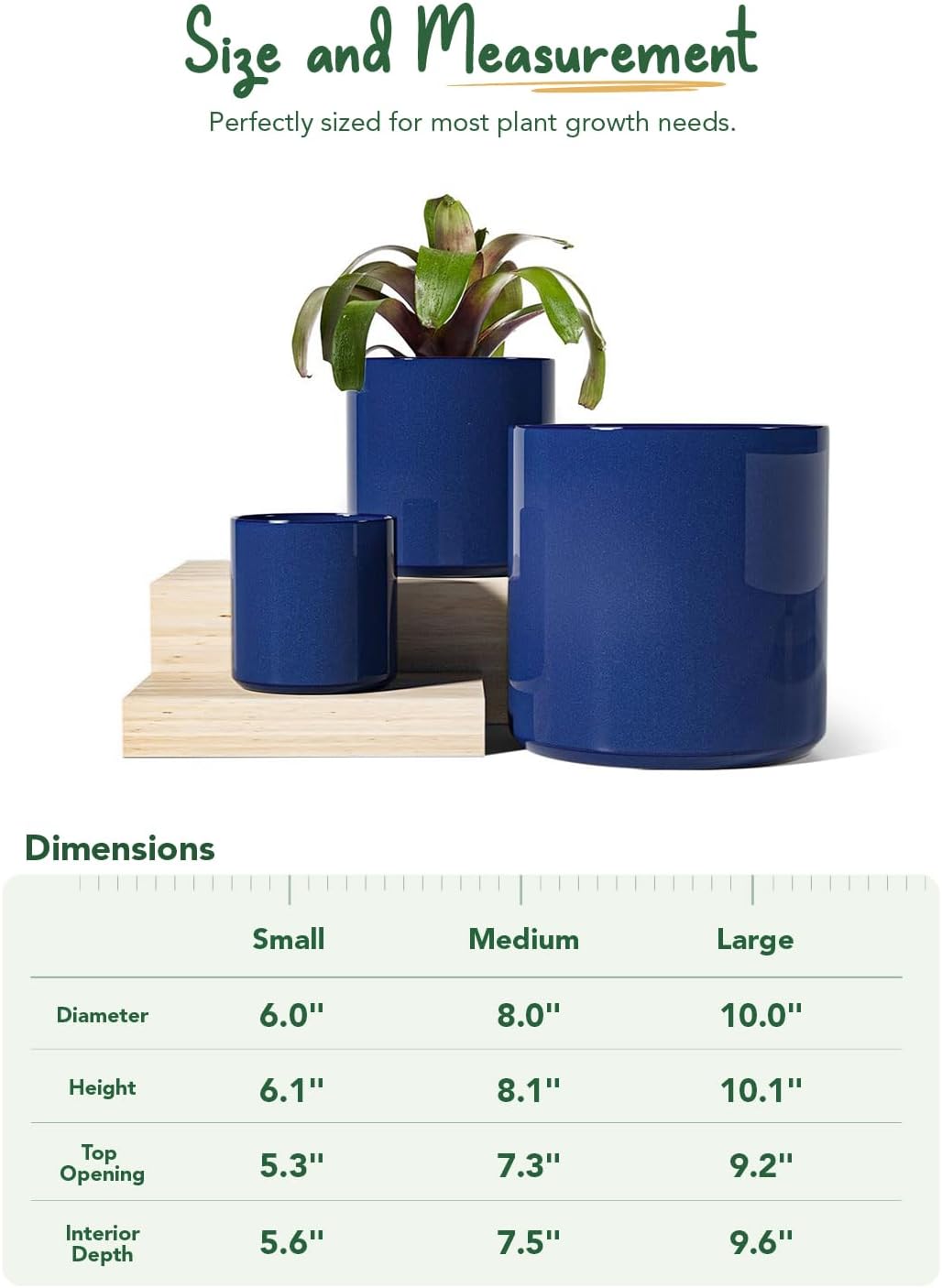 Ceramic Plant Pots Set 3 Midnight Blue Indoor Planters Drainage