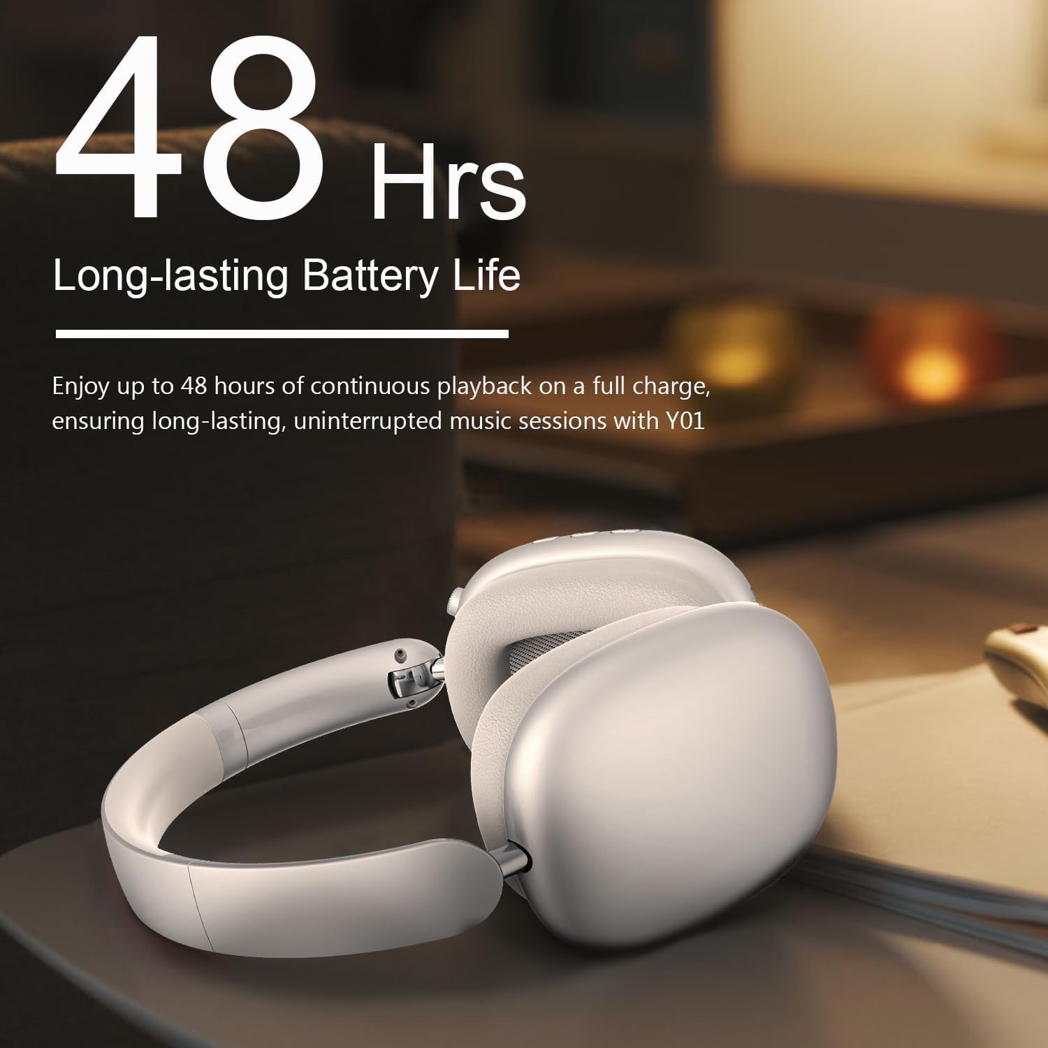 Wireless Noise Cancelling Over Ear Headphones 48Hr Battery Silver