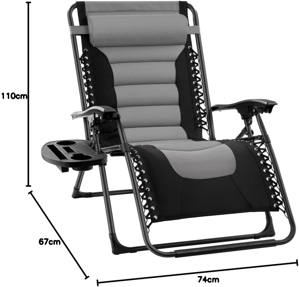 Extra Wide Zero Gravity Recliner Chair Folding Sun Lounger Grey