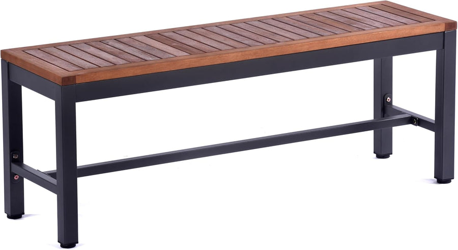120cm Wooden Garden Patio Bench Metal Frame Outdoor Park Seat
