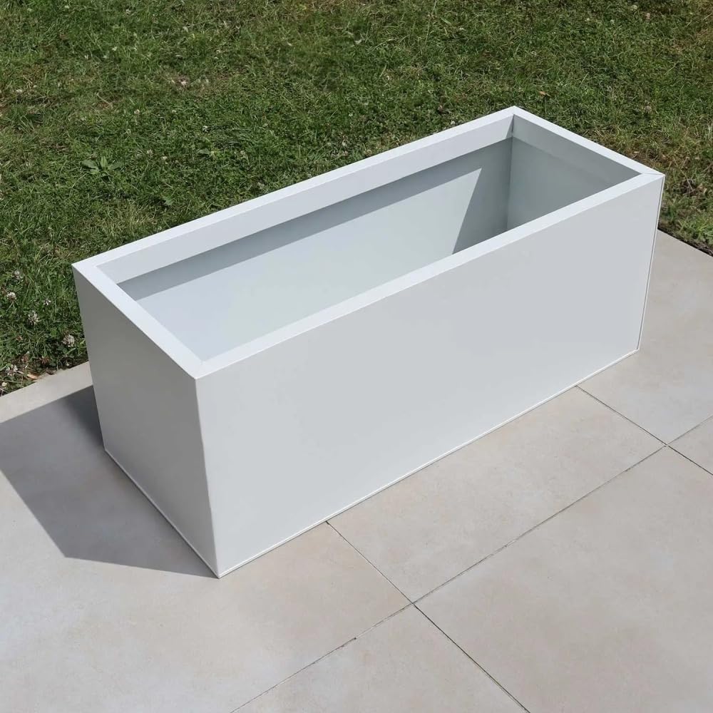 Galvanised Trough Planter 75cm Lightweight Outdoor Indoor Box White