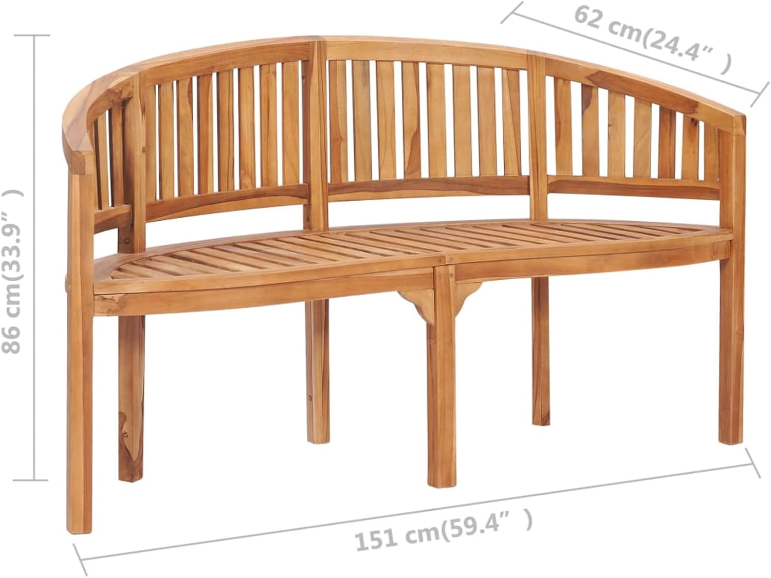 Teak Banana Garden Bench 151cm Curved Wooden Patio Seat