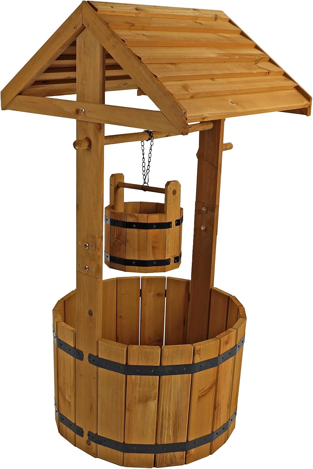 Wooden Wishing Well Planter Rustic Garden Flower Pot 100cm