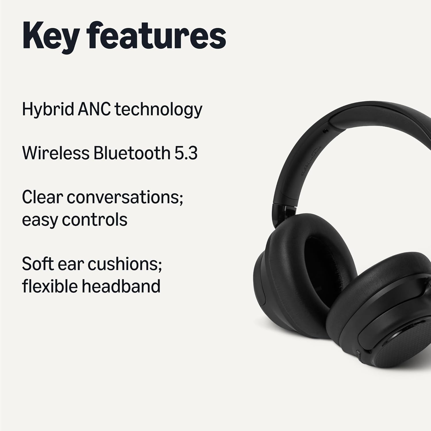 Wireless Bluetooth Active Noise Cancelling Over Ear Headphones Black