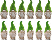 Set of 12 Garden Gnome Ornaments 7in Ceramic Stone Effect Flocked Hat