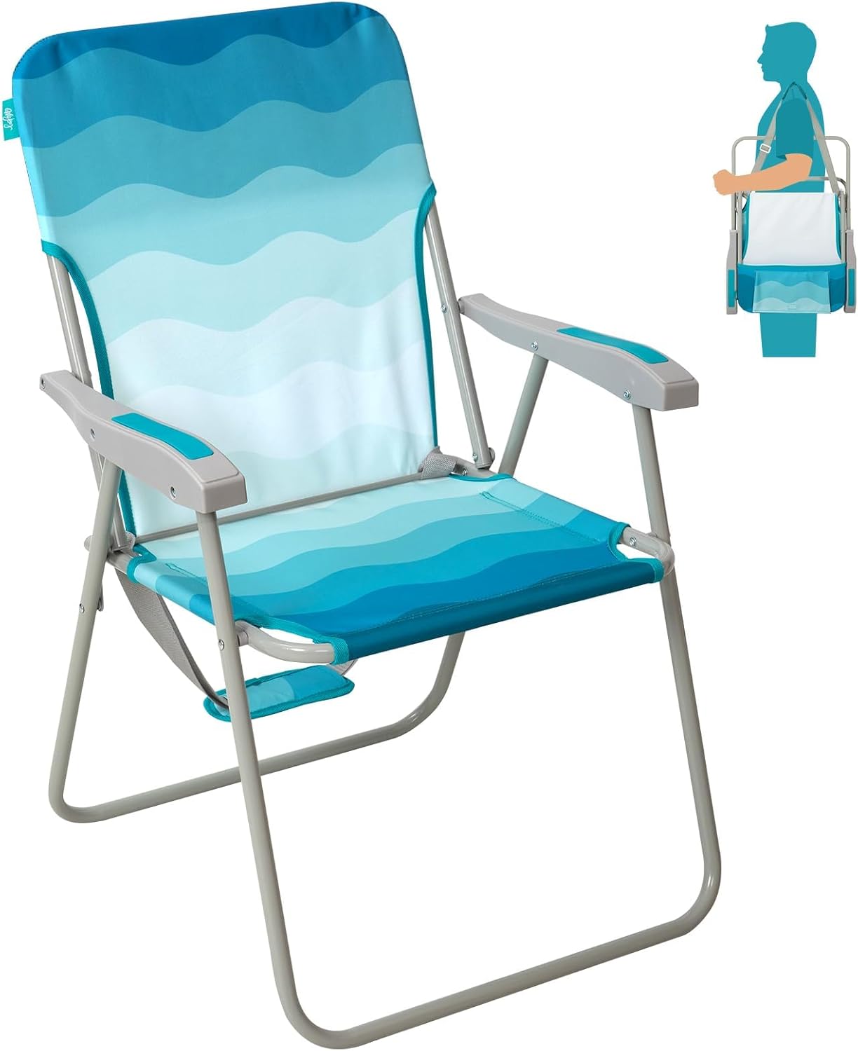 Folding Beach Chair High Back Lightweight Cyan White