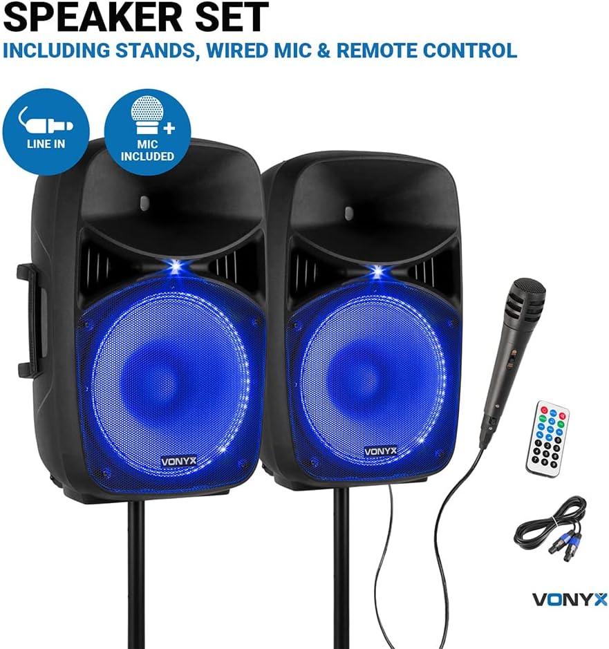 15in PA Speaker System 1000W Bluetooth DJ Karaoke Set