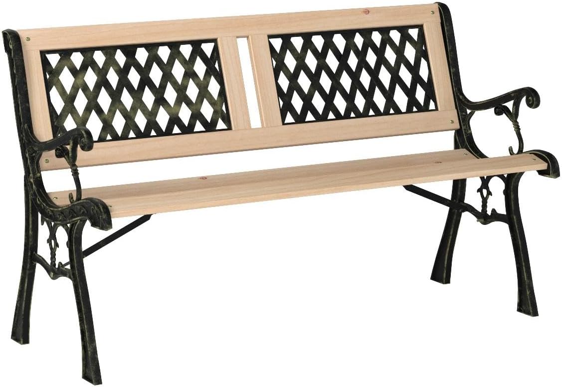 3 Seater Wooden Garden Bench Cast Iron Frame Patio Park Seat