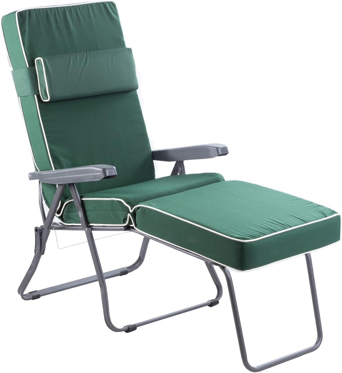 Reclining Sun Lounger with Cushion 5 Position Green Foldable