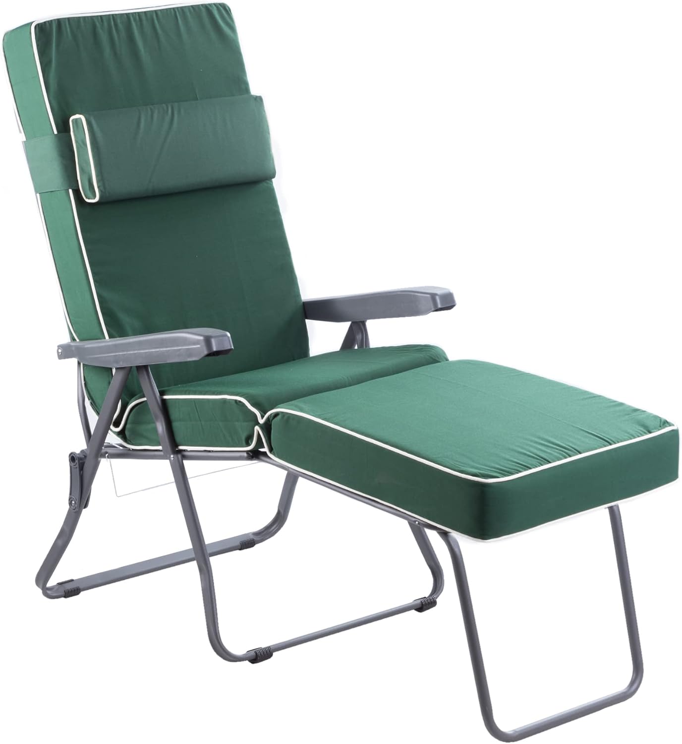 Reclining Sun Lounger with Cushion 5 Position Green Foldable