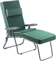 Reclining Sun Lounger with Cushion 5 Position Green Foldable