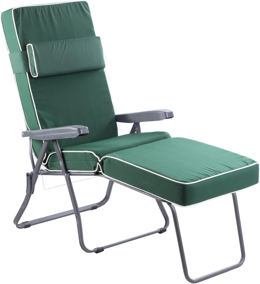 Reclining Sun Lounger with Cushion 5 Position Green Foldable