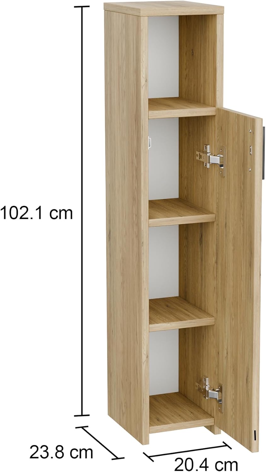 Slim Tall Bathroom Storage Cabinet Freestanding Oak Organizer