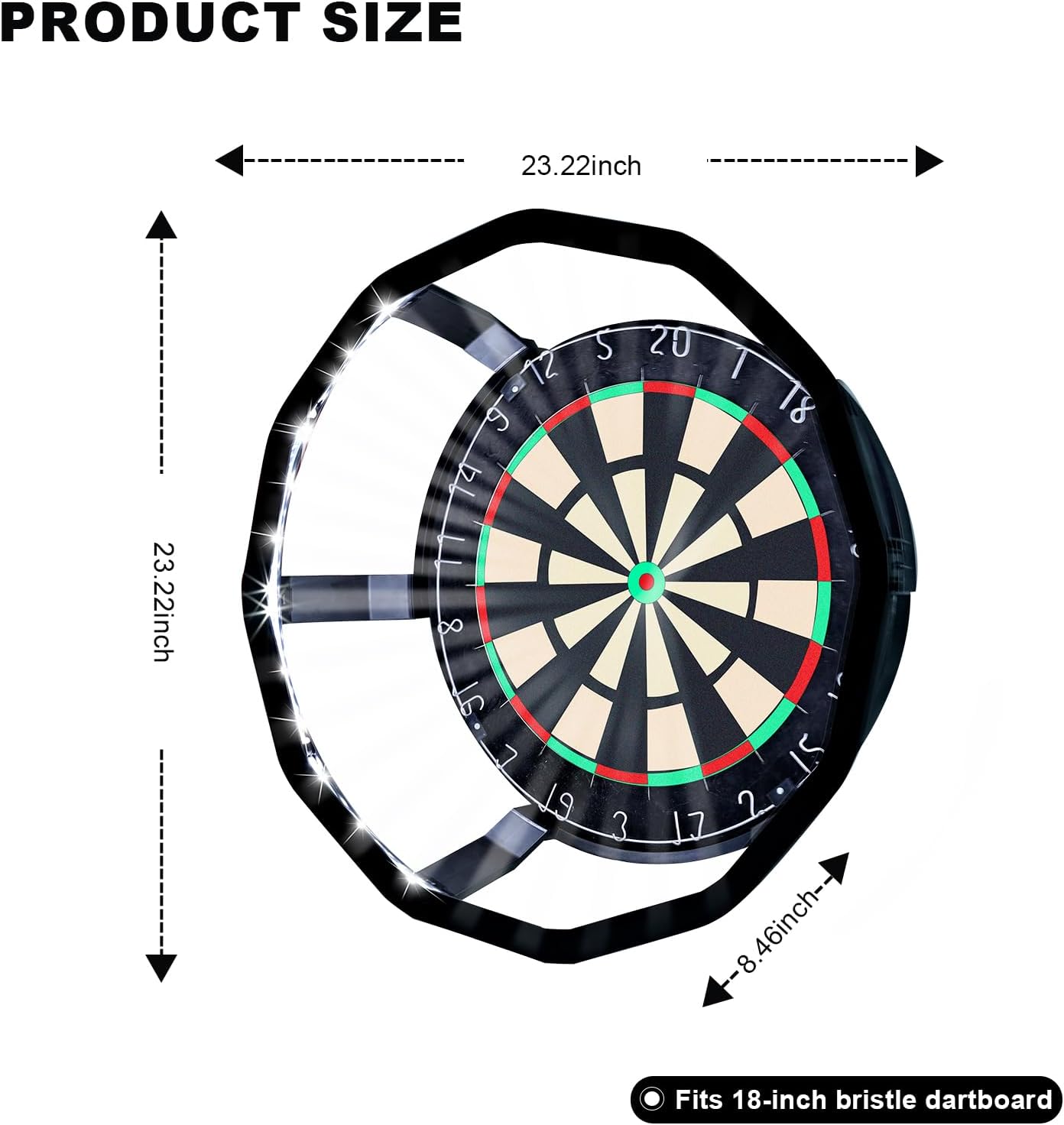 Dartboard LED Light 360 Illumination Adjustable Brightness 18in
