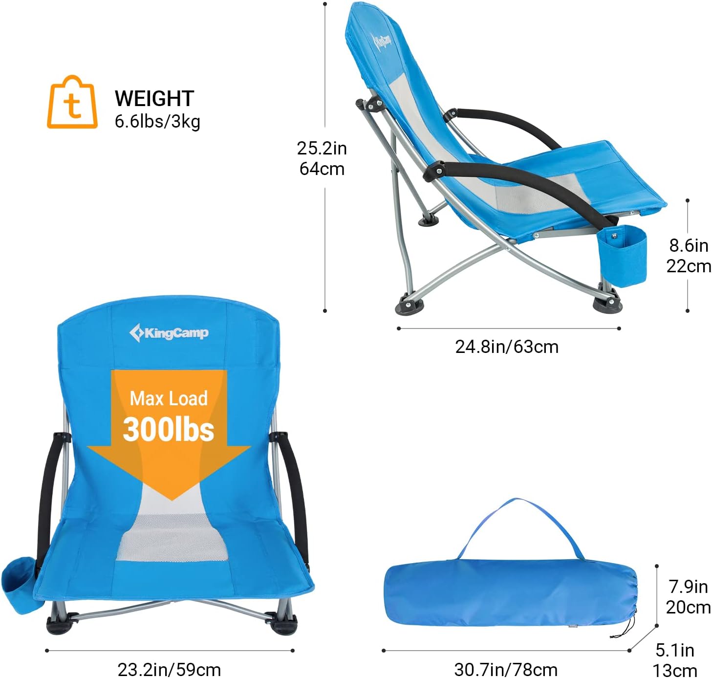 2 Pack Blue Low Folding Beach Chairs Heavy Duty Seats
