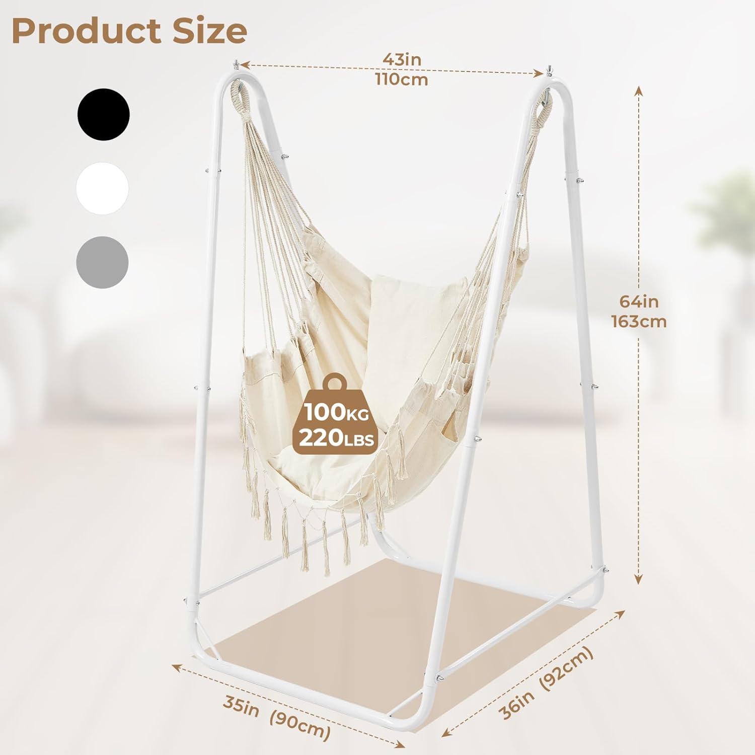 U Shaped Hammock Chair with Stand White