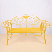 2 Seater Metal Garden Bench Vintage Patio Seat Curved Back Yellow