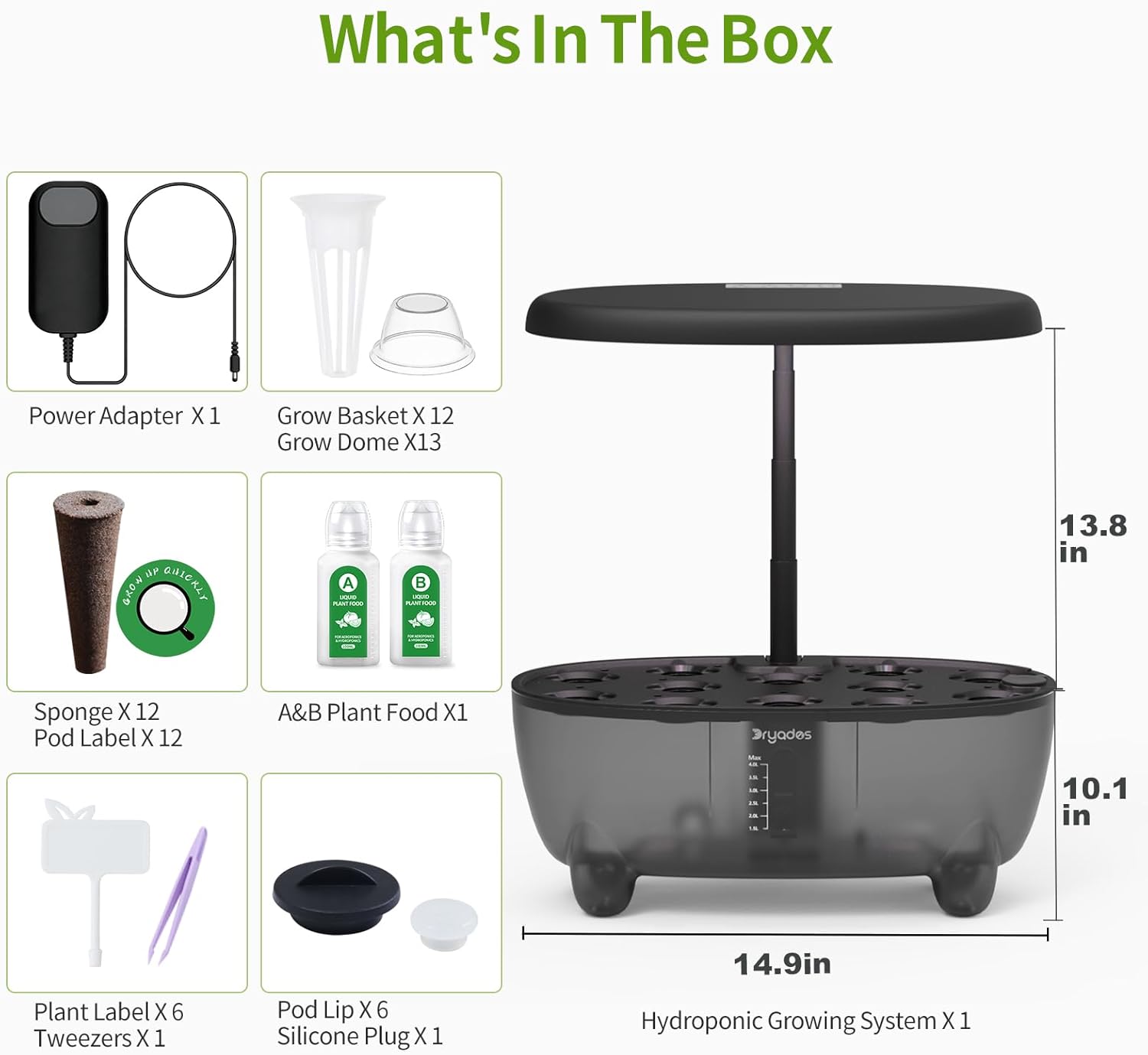 Hydroponic Growing System 12 Pods LED Indoor Herb Garden Black