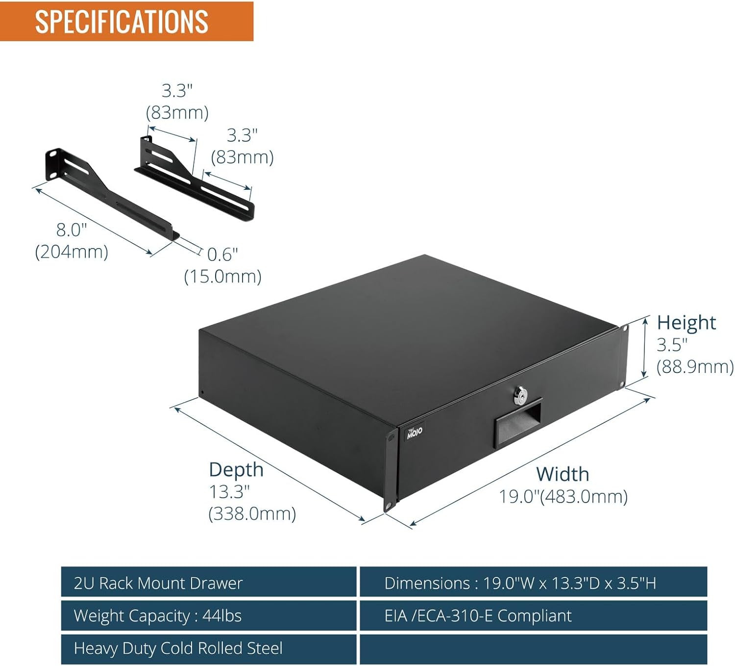 2U Rack Drawer 19 Inch Lockable Steel Server Cabinet Tray