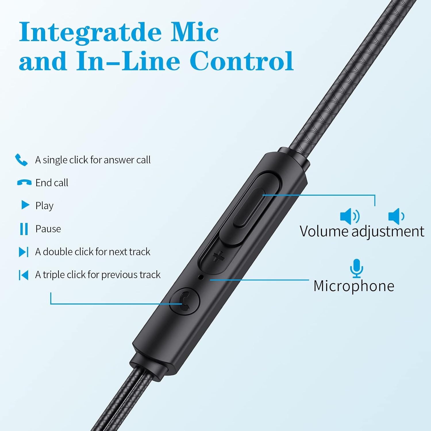 Wired In Ear Earbuds With Mic Volume Control 3.5mm