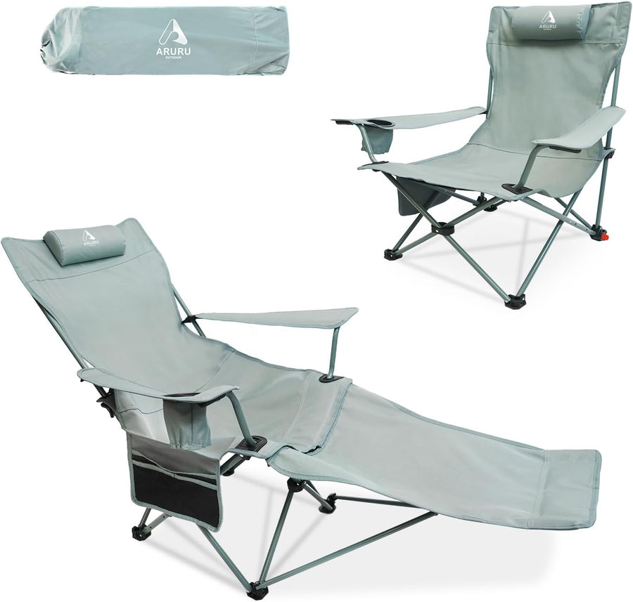 Reclining Beach Camping Chair Footrest 300lb Cyan