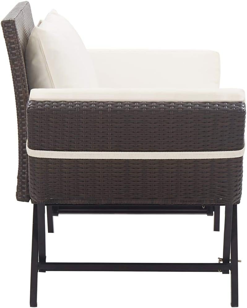 2 in 1 Rattan Garden Bench Convertible Day Bed w/Cushions