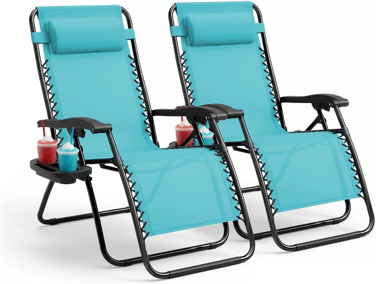 Set of 2 Zero Gravity Recliner Chairs Teal 160 Degree