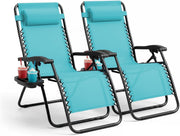 Set of 2 Zero Gravity Recliner Chairs Teal 160 Degree