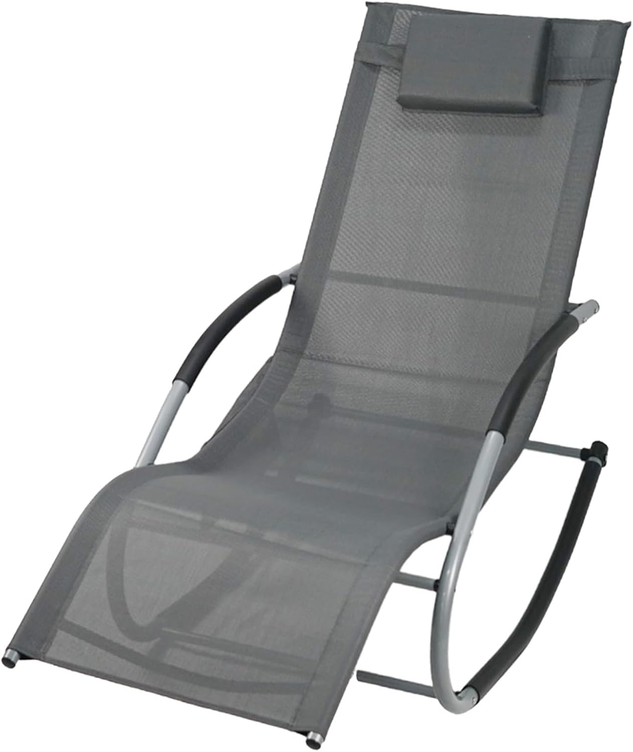 Garden Rocking Sun Lounger Recliner with Pillow Grey