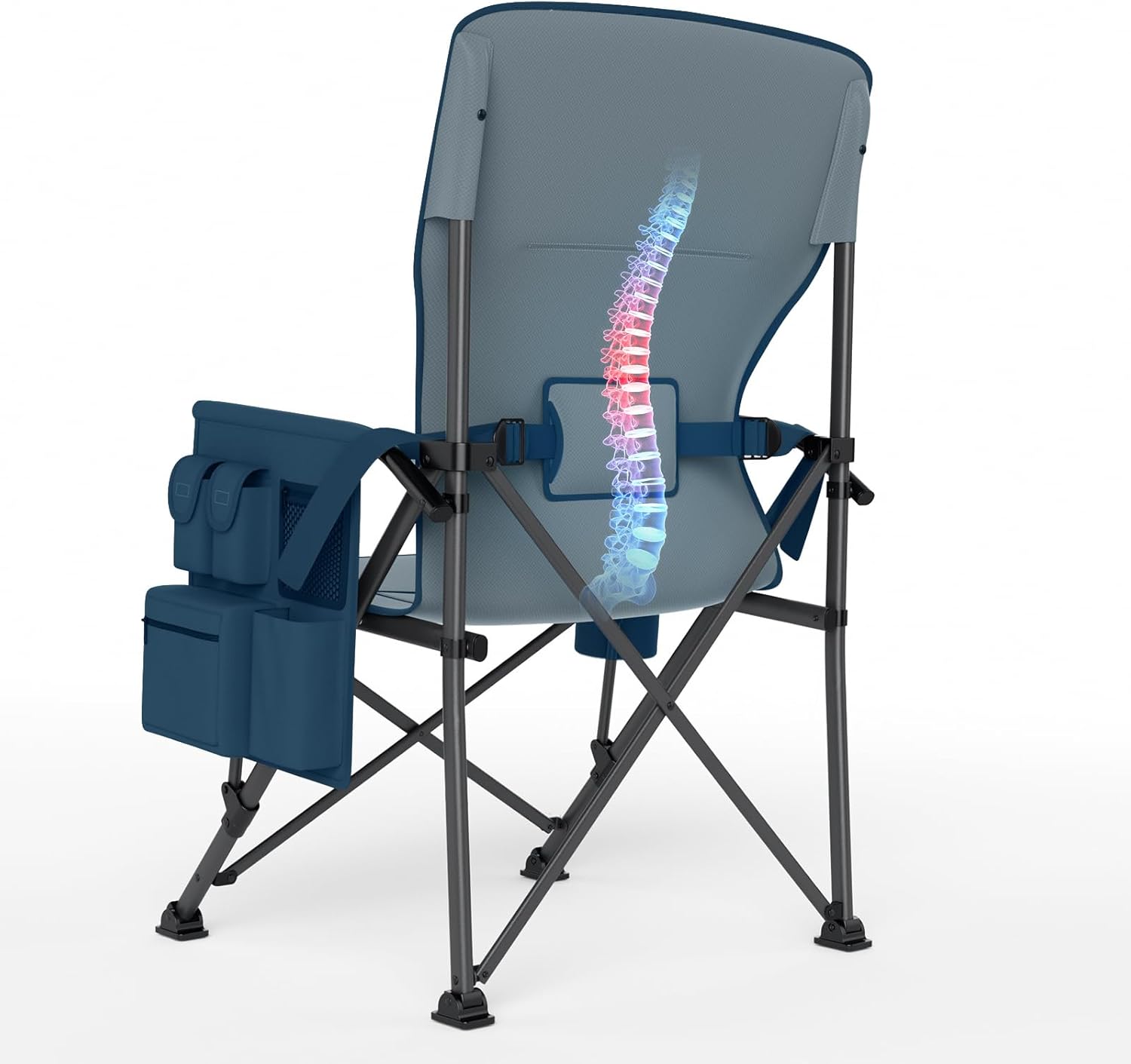 Heavy Duty Outdoor Chair with Lumbar Support Cooler Pocket Blue