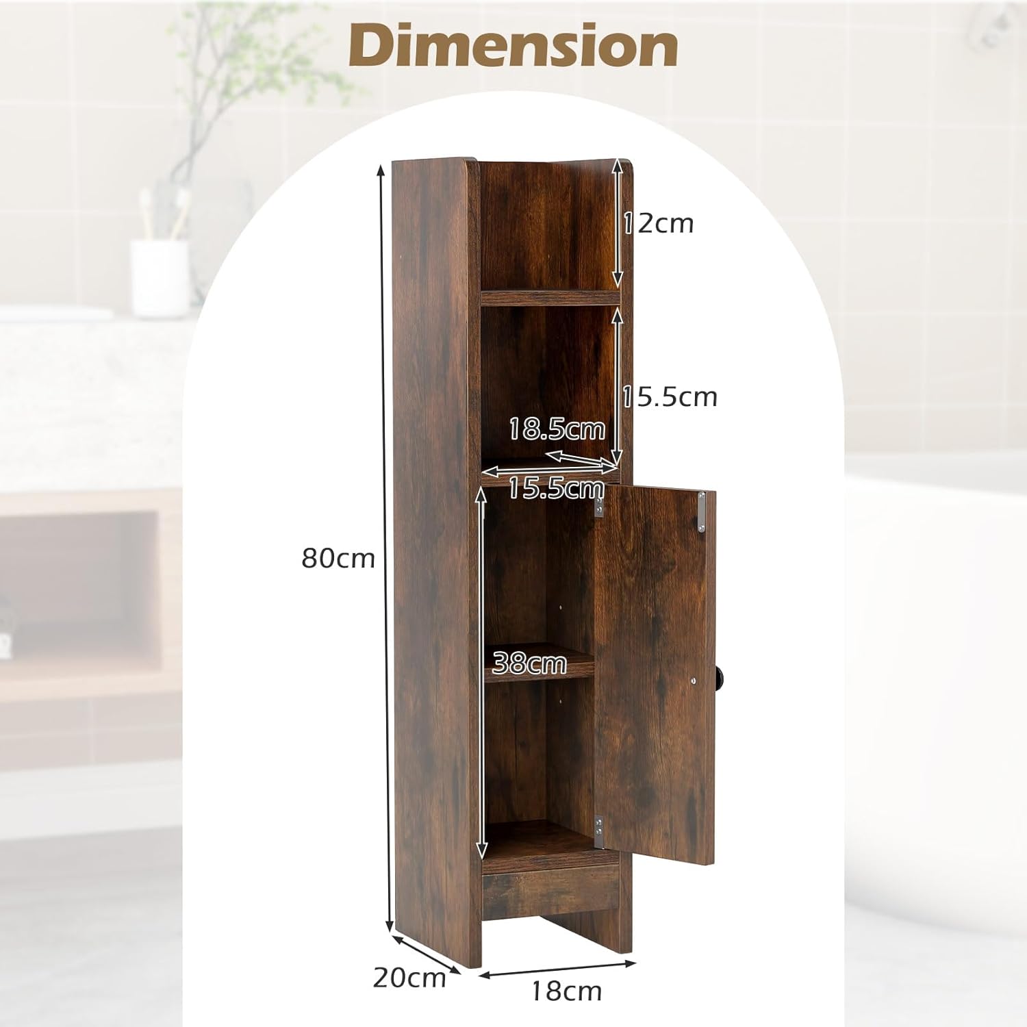 Slim Bathroom Floor Cabinet Toilet Paper Storage Rustic Brown