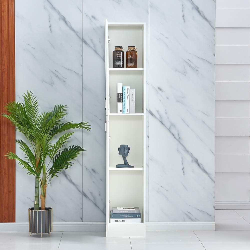 Tall High Gloss Storage Cabinet White 2 Door 4 Shelf Unit