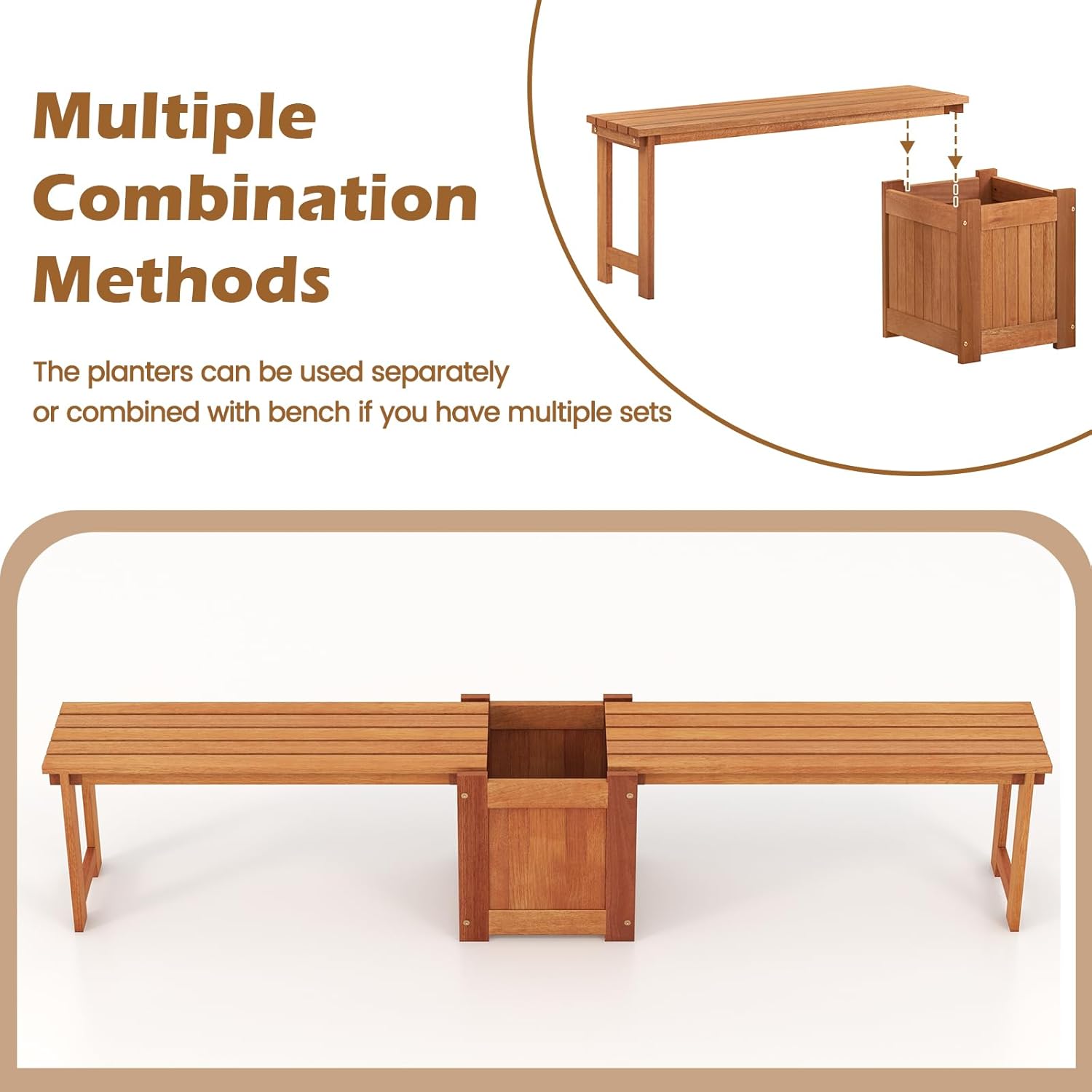 Wooden Planter with Bench 137cm Garden Seat Raised Bed Box