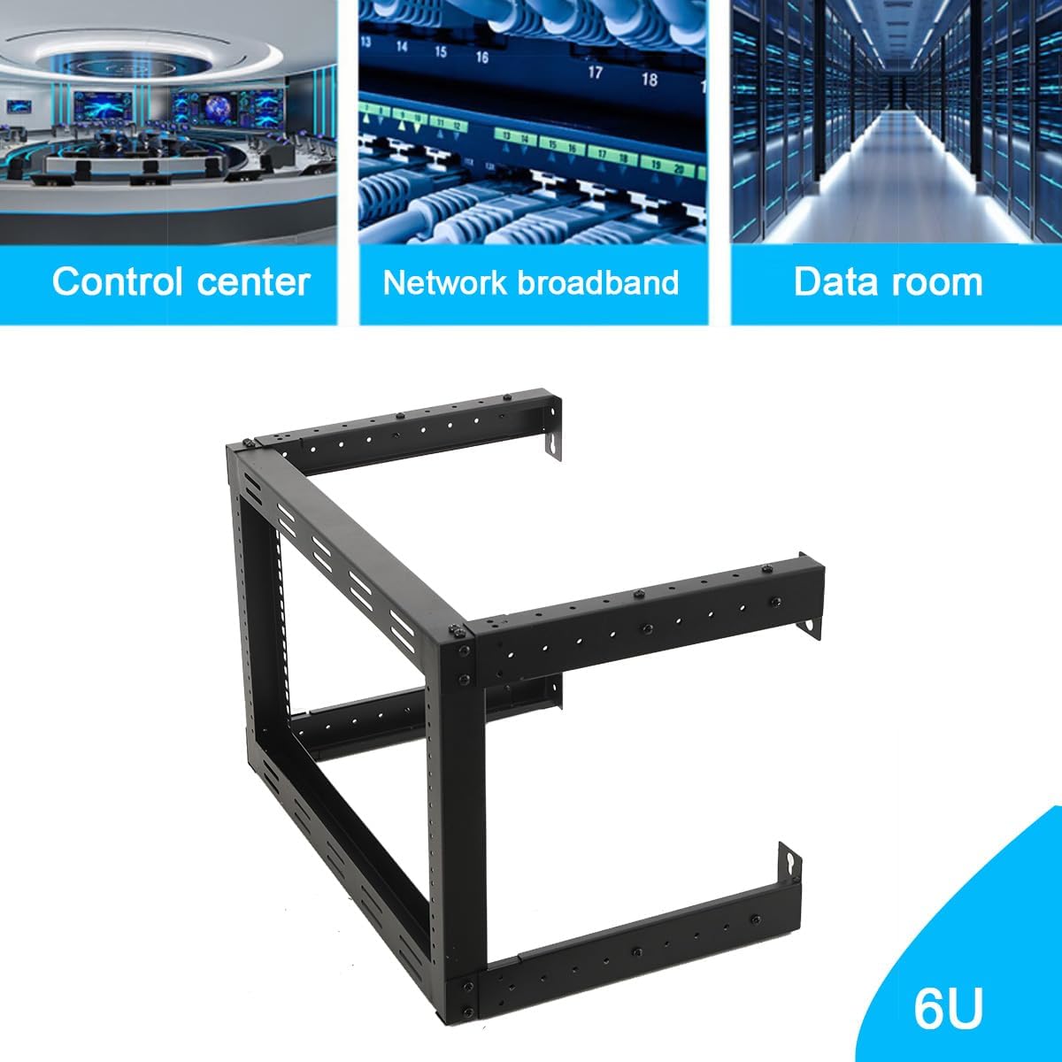 6U Wall Mount Open Frame Rack 19 Inch Adjustable Depth