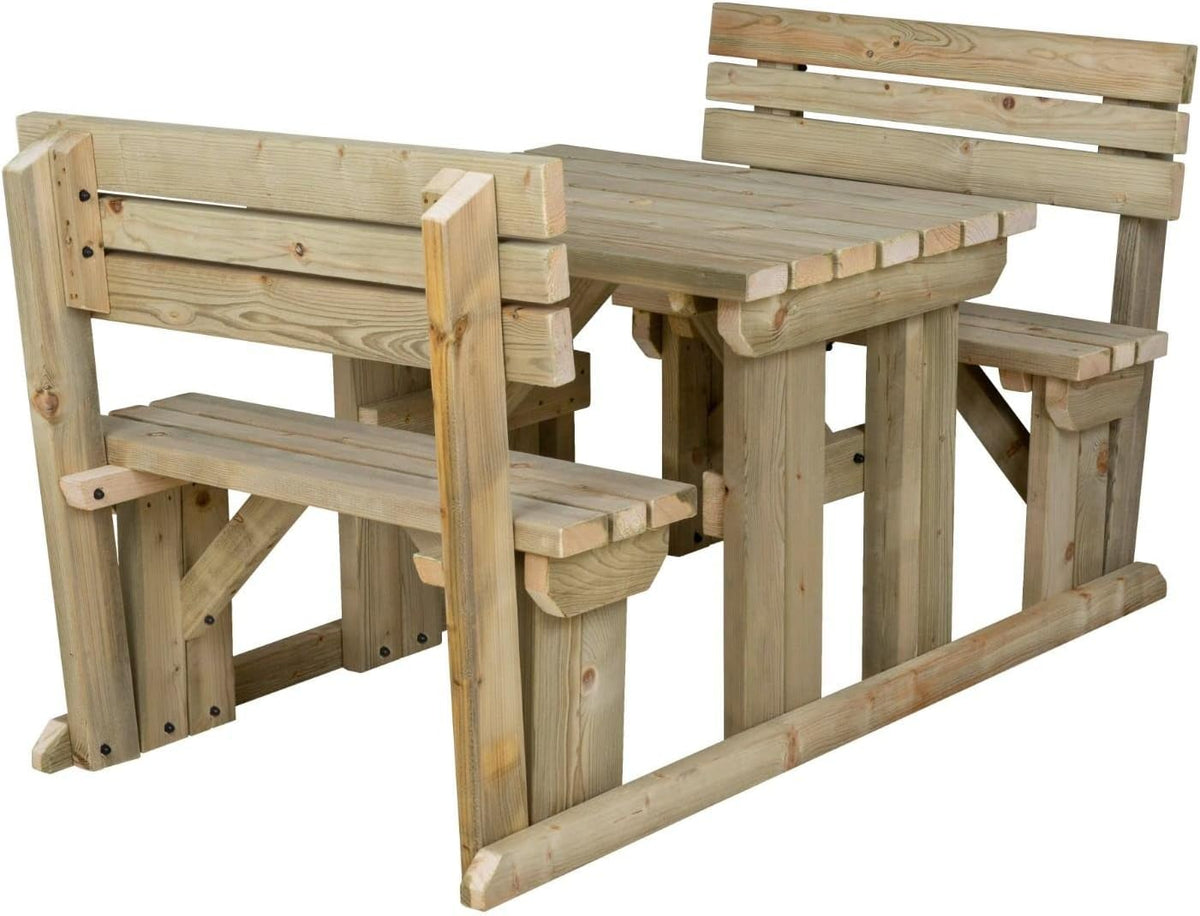 4 Seater Wooden Picnic Table with Backrest Garden Patio Set