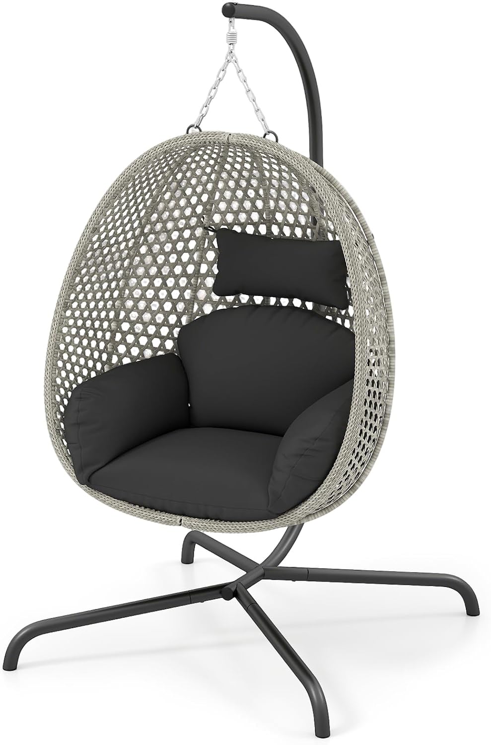 Swing Egg Chair with Stand Cushion Head Pillow Black