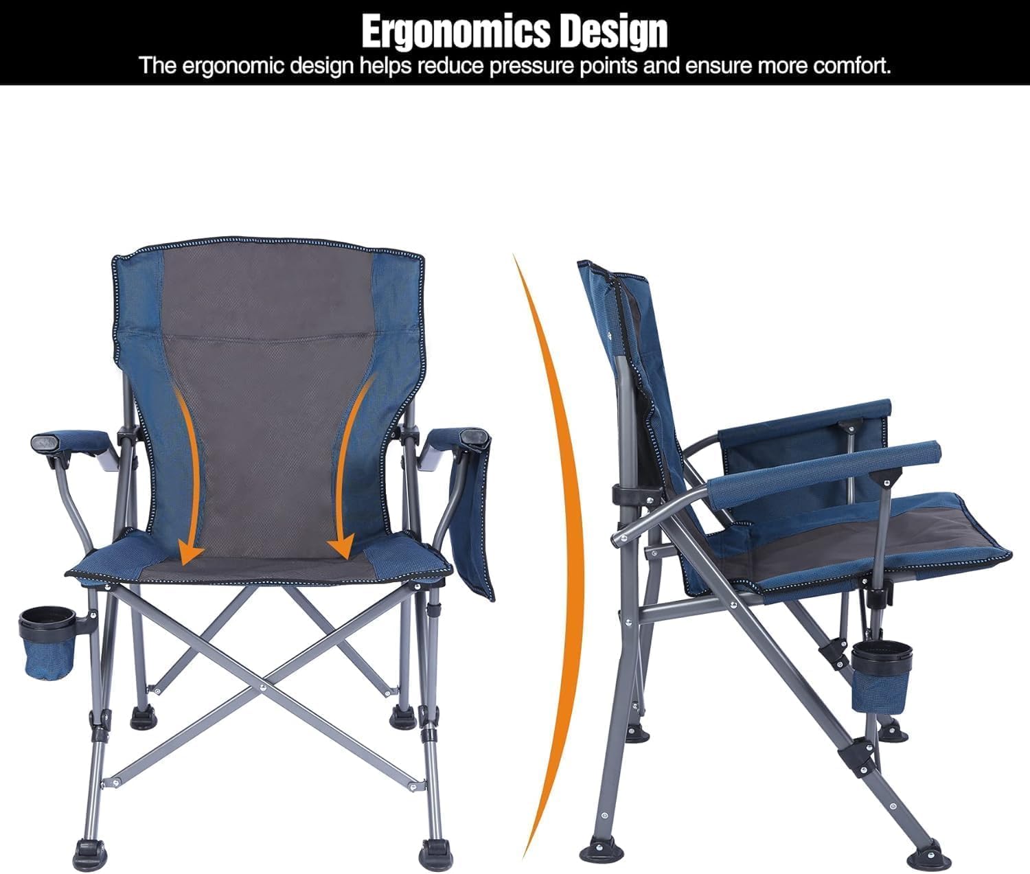 Oversized Folding Camping Chair 200kg Heavy Duty Blue