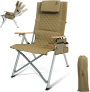 High Back Reclining Camping Chair 4 Position Khaki