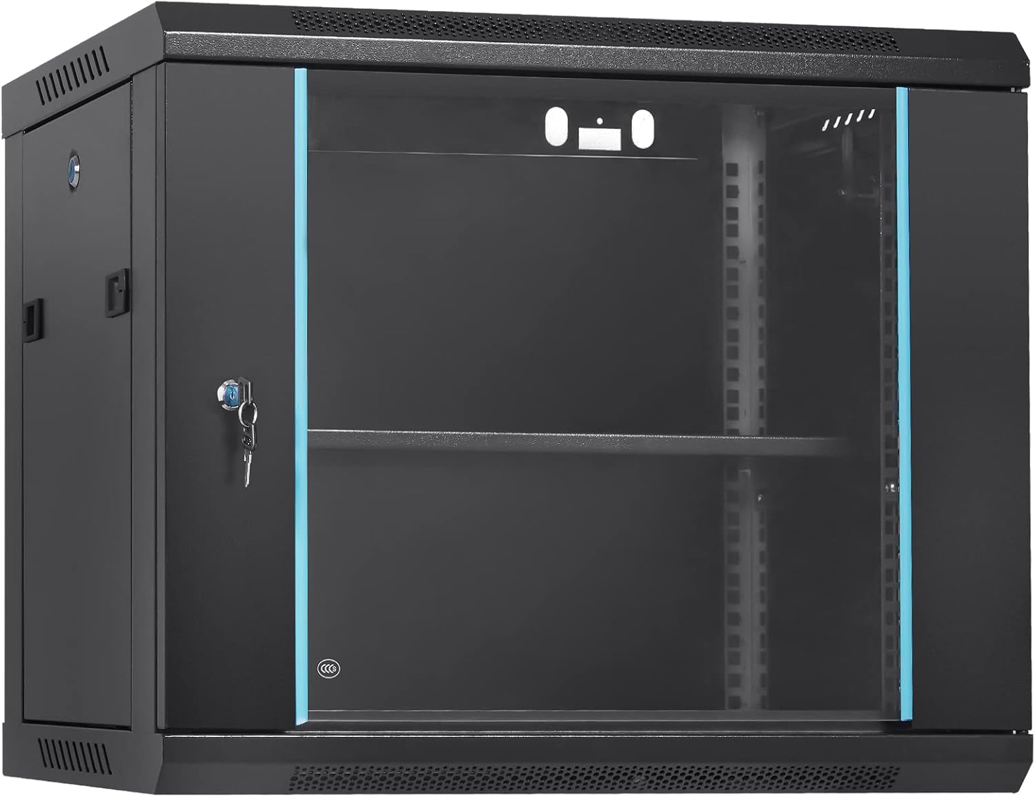 9U Wall Mount Server Rack Cabinet Glass Door Black Steel