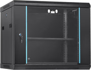 9U Wall Mount Server Rack Cabinet Glass Door Black Steel
