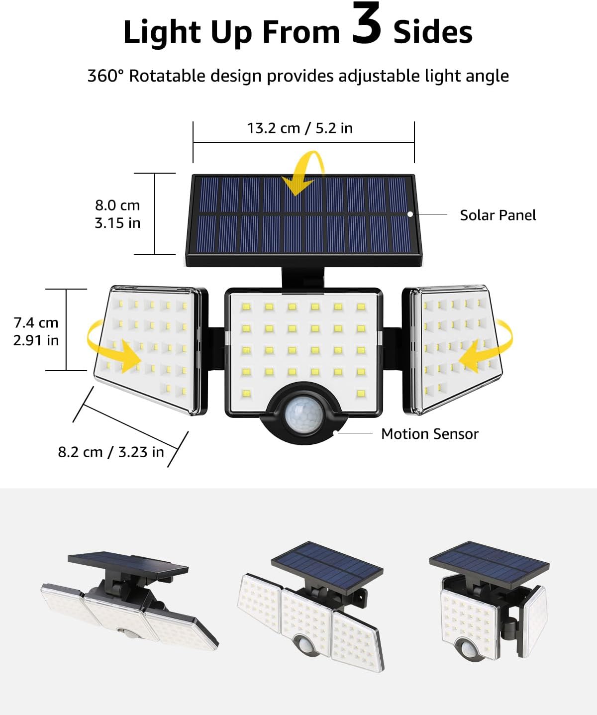 1200LM Solar Security Light Motion Sensor 3 Head IP65