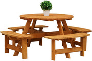 8 Seater Round Wooden Picnic Table with Benches Parasol Hole