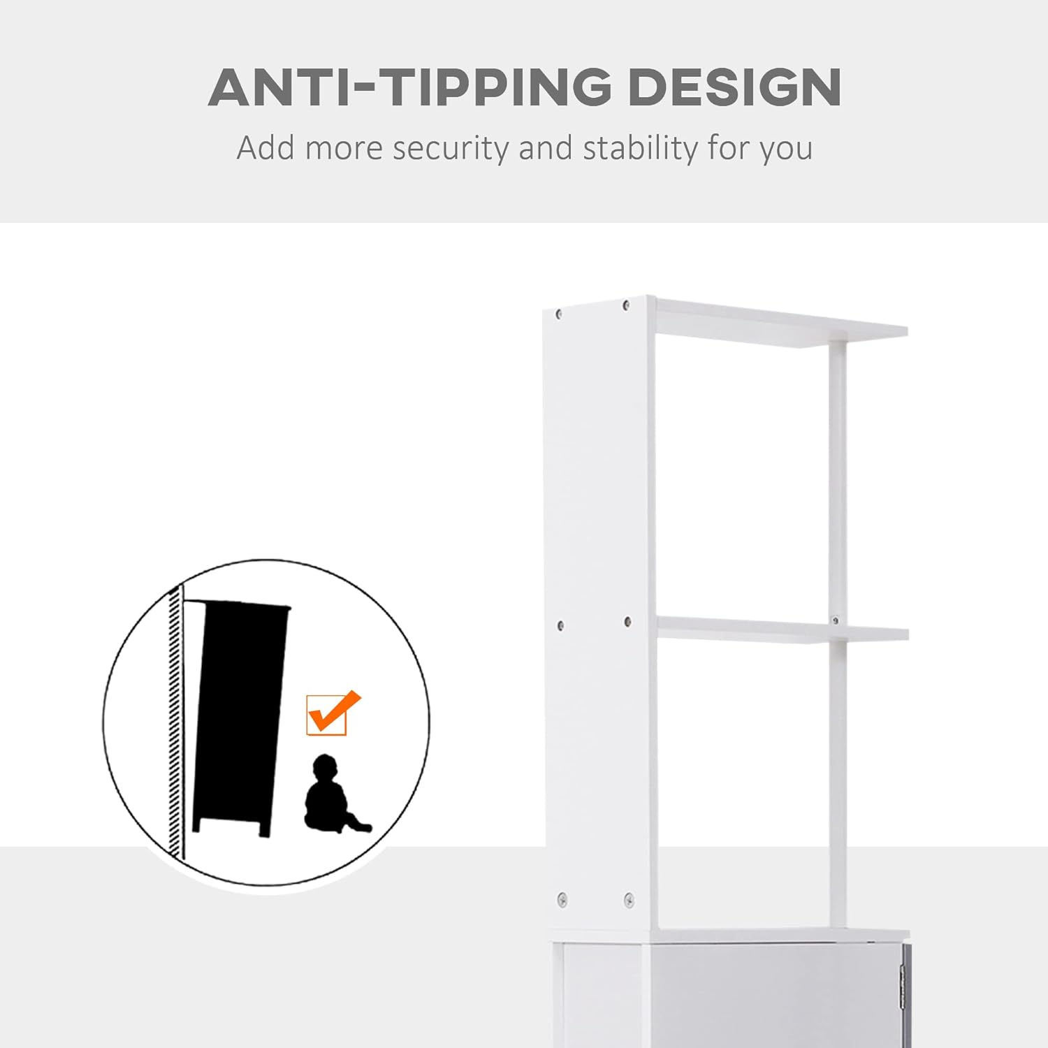 Slim Tall Bathroom Storage Cabinet 2 Drawers Shelves White Grey