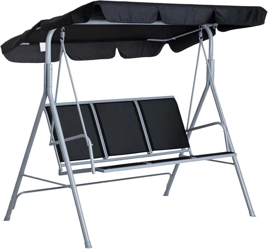 3 Seater Garden Swing Chair with Canopy Black