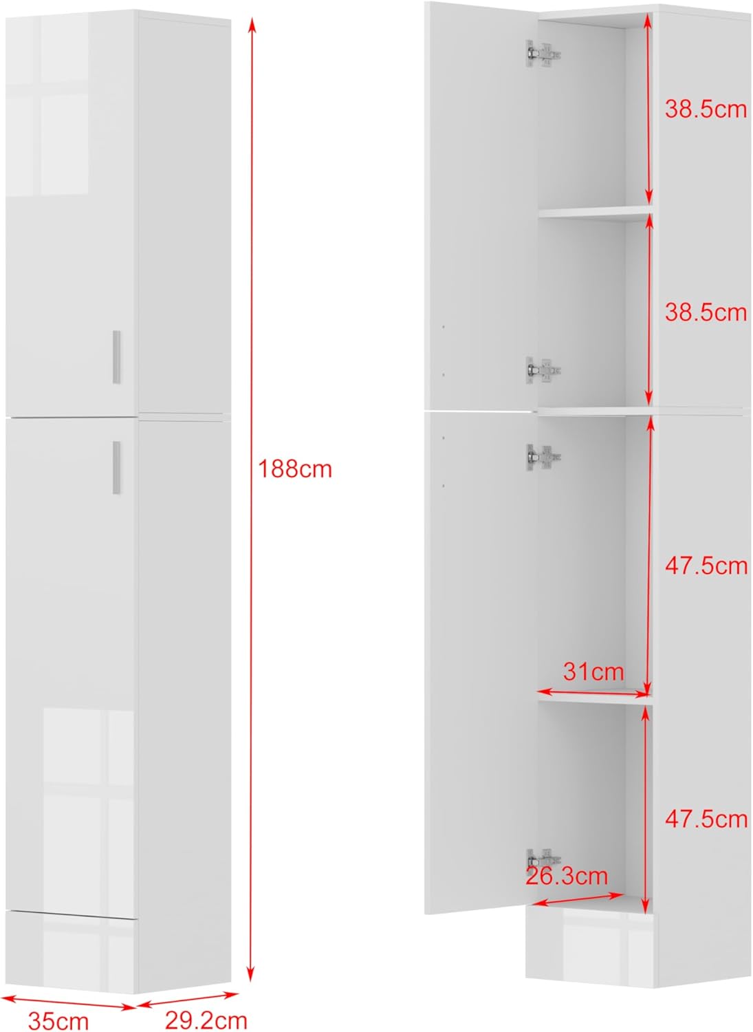 High Gloss Tall Corner Cabinet White 4 Shelf Unit