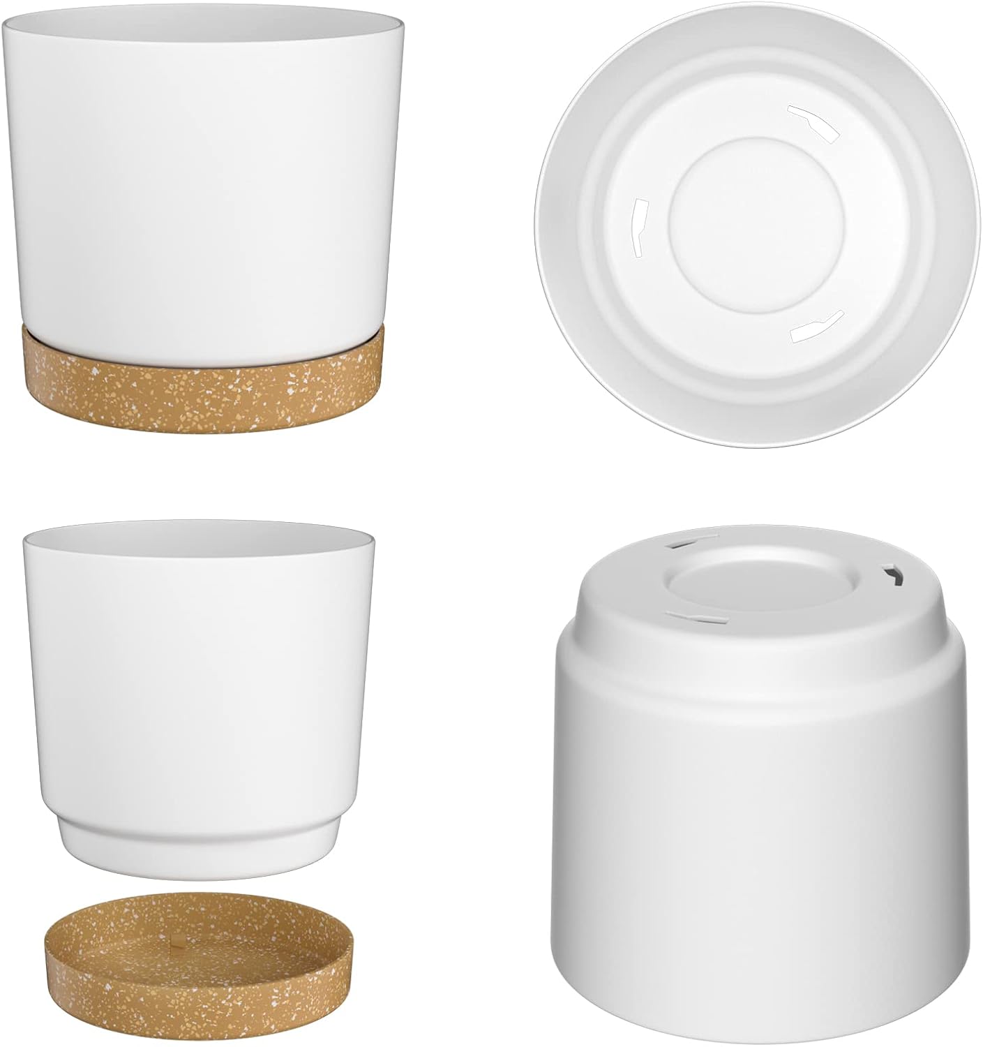 30cm Plant Pots Set 3 White Planters Drainage Saucer Indoor