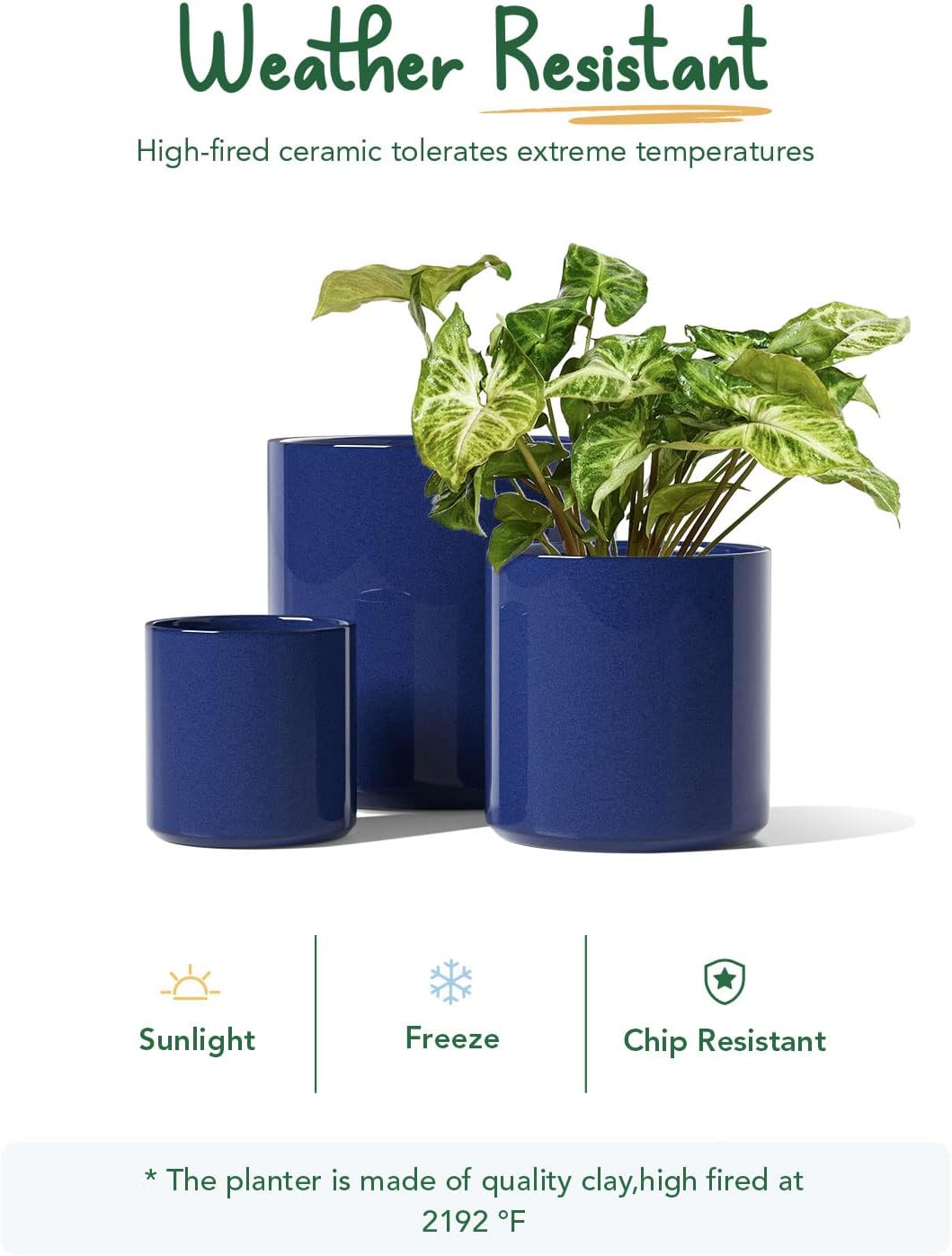 Ceramic Plant Pots Set 3 Midnight Blue Indoor Planters Drainage
